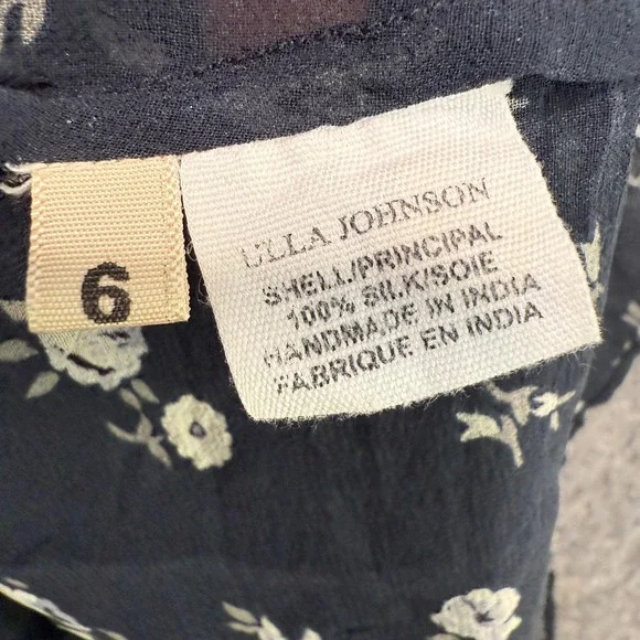 Ulla Johnson Anosha 100% Silk Blouse Womens 6 Floral Ruffle Cap Black Red Top - Picture 10 of 10